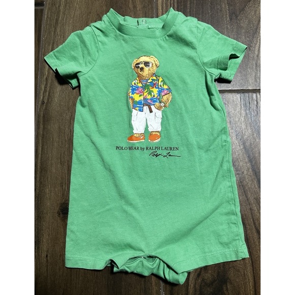 Polo Ralph Lauren Other - Ralph Lauren Polo Bear Striped Cotton Jersey Baby Romper Shortall - Size 9M
